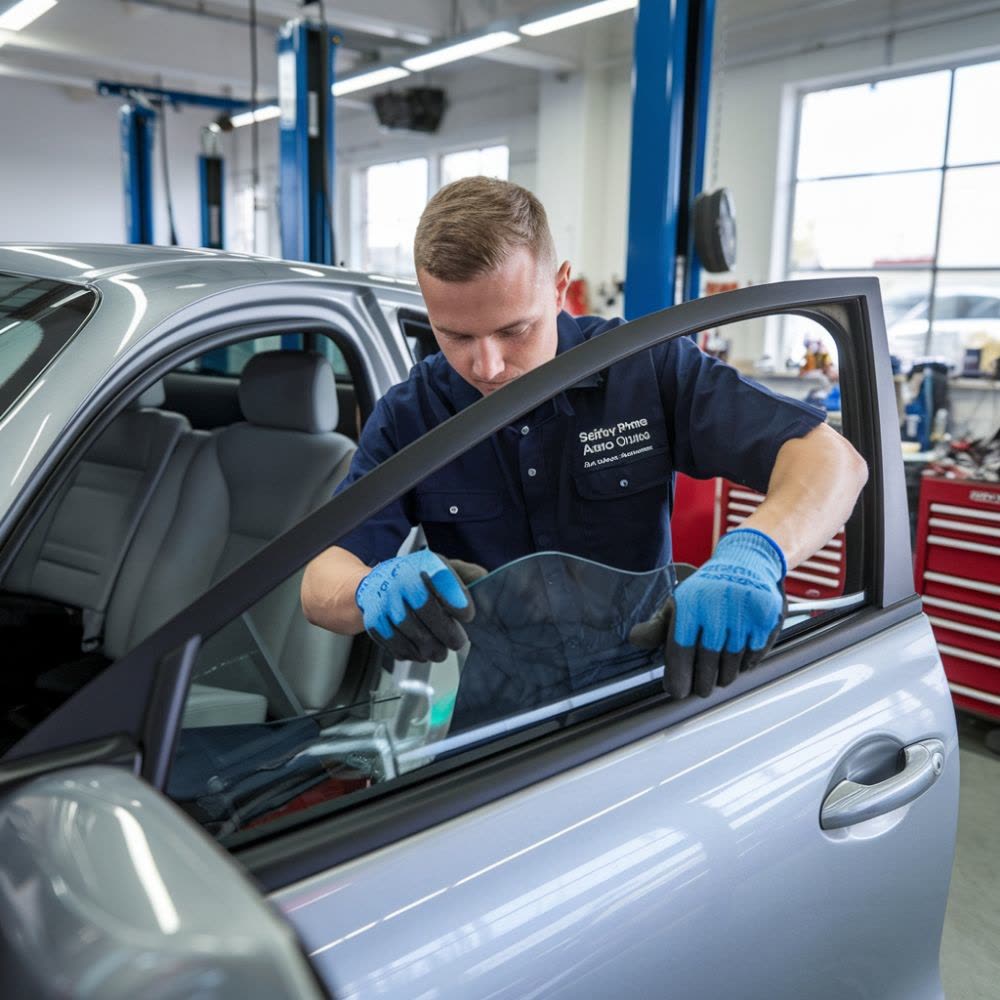Door glass being fitted to a vehicle
